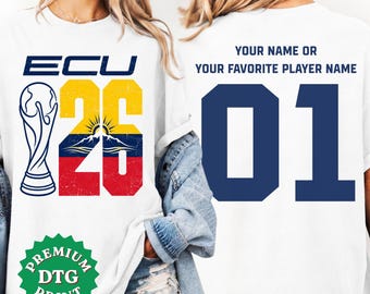 Custom Ecuador Soccer Jersey T-Shirt, Personalized Match Day Tee with Ecuador Flag Design for 2026