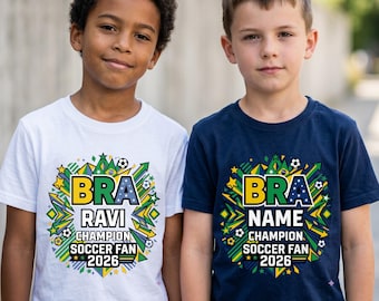 Camiseta infantil de fútbol de Brasil personalizada, body de bebé aficionado al fútbol de Brasil personalizado, camiseta de la Copa de Fútbol Campeona 2026