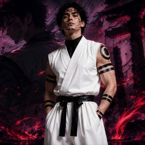 Men's Anime Cosplay Costume Set, White Gi Top, Baggy Pants & Sash Belt, Convention Outfit, Halloween Costume, Comic Con, Festival Wear