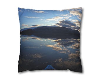 Loch Lomond Mirror Reflection Pillowcase | Kayak POV Cloud Sky | Scottish Highland Throw Cushion Cover | Sofa Decor