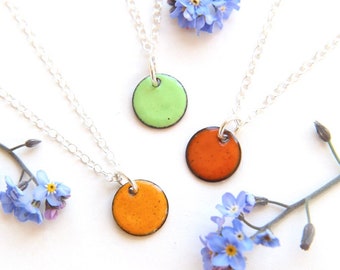 Little Disc Pendant in any colour enamel, green , yellow, orange etc