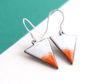 Ombré orange earrings with white tops, firey triangular earrings