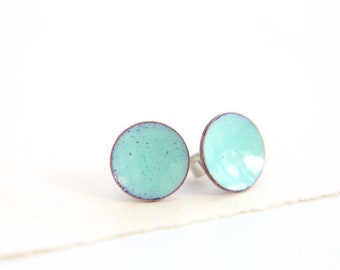 Mint Stud Earrings in turquoise green enamel