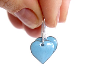 Heart Earrings in pastel blue enamel