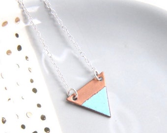 Enamel Necklace Mint Green, Earth sign triangular necklace with sterling silver chain