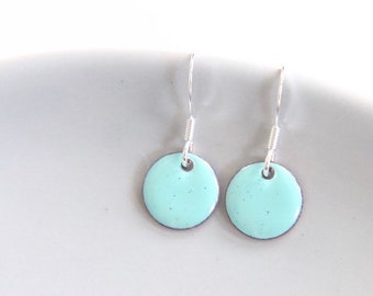 Duck Egg Enamel Little Dot Earrings with Sterling Silver hooks