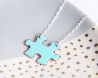 Missing Piece Puzzle Necklace Turquoise, You Complete Me, unique colourful and contemporary jewellery gift