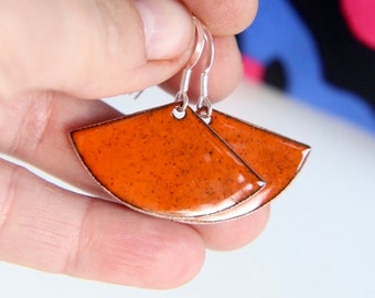 Fan Earrings bright orange and other colours enamel