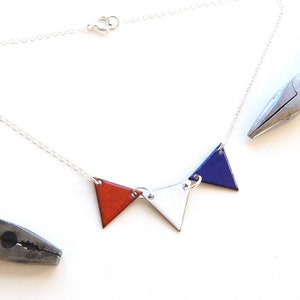 Union Jack Necklace, red white blue flag bunting pendant with tricolour triangles