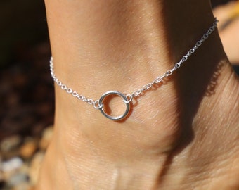 Anklet Silver Circle, circle of life 925 sterling silver spinner anklet