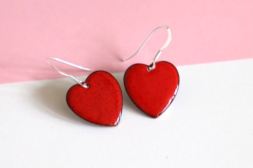 Red Heart Flower Enamel Drop Statement Party Earrings  Neshe Fashion  Jewelry