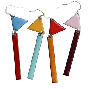Dangly Enamel Earrings in Triangle & Rectangle geometric shapes