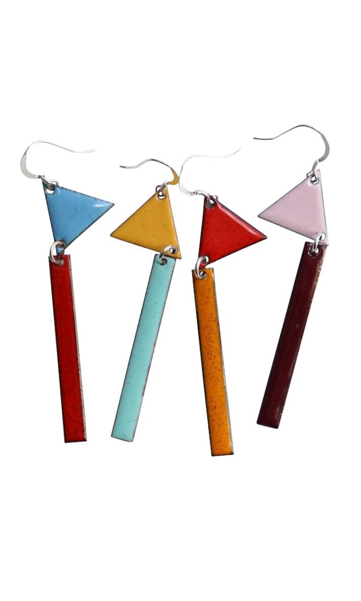 Dangly Enamel Earrings in Triangle & Rectangle geometric shapes