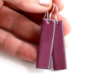 Big Purple Earrings, simple enamel statement earrings in deep purple