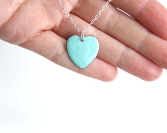 Turquoise Heart Necklace, enamel with 925 silver chain