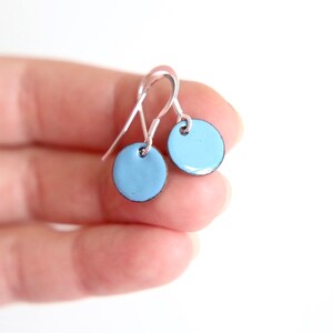 Sky Blue enamel earrings & sterling silver wires, iamrachel enamel little round baby blue jewelry gift image 3