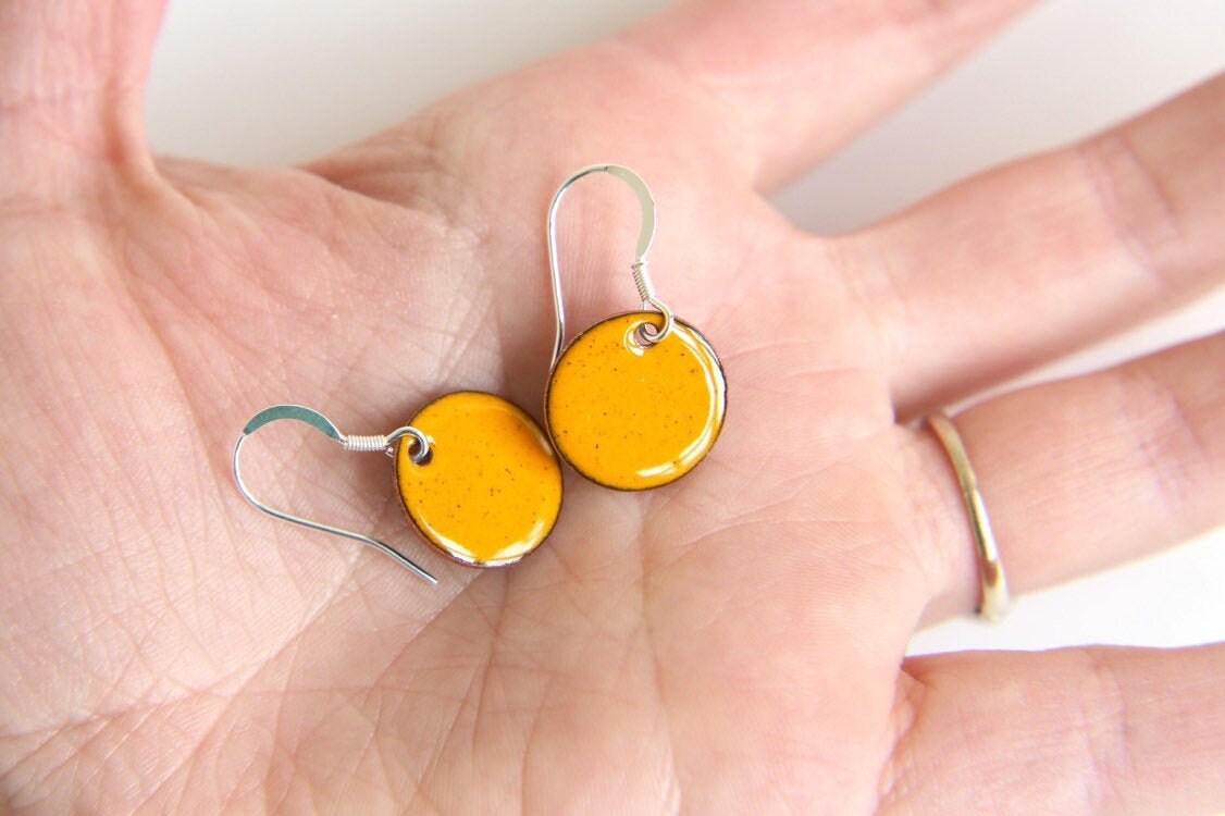 Mustard Yellow Earrings Enamel 