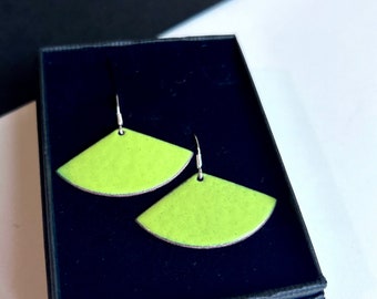 Lime Green Enamel Fan Earrings