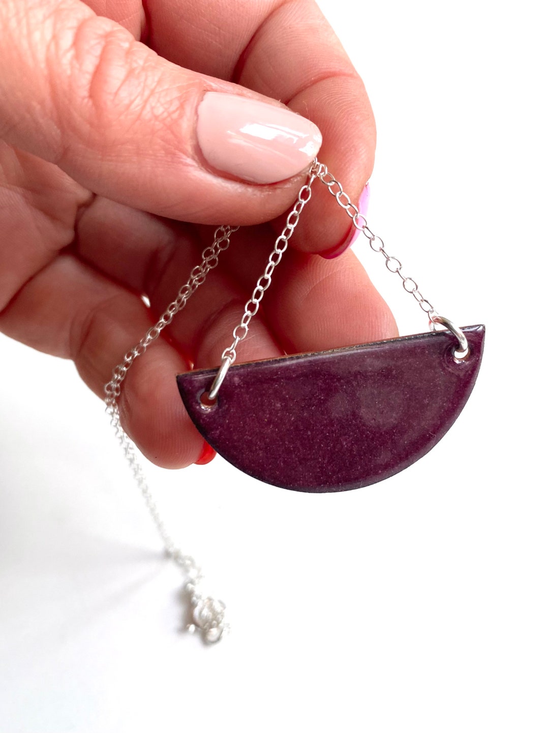 Aubergine Purple Necklace in a Geometric Semi Circular Shape Etsy