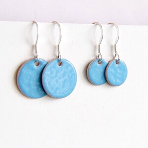 Sky Blue enamel earrings & sterling silver wires, iamrachel enamel little round baby blue jewelry gift image 6
