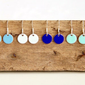 Sky Blue enamel earrings & sterling silver wires, iamrachel enamel little round baby blue jewelry gift image 7