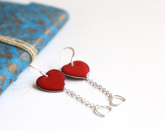 Dangly Heart Earrings with silver hanging hearts