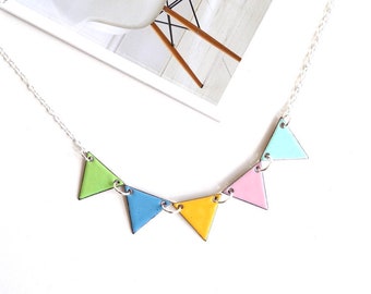 Pastel Bunting necklace, Bright sunny enamel jewellery in a unique british design