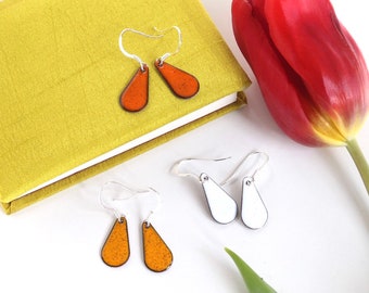 Petal Enamel Earrings in a range of bright colours, raindrop enamel earrings