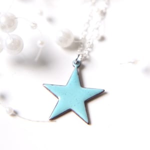Mint Green Star Pendant, Turquoise Enamel on copper in a celestial star design