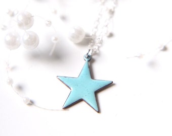 Mint Green Star Pendant, Turquoise Enamel on copper in a celestial star design