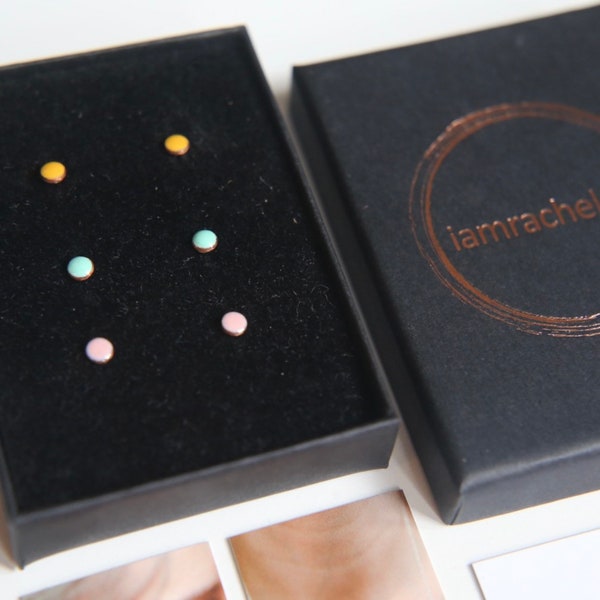 2 x Tiny Stud Earrings, bright colourful little dot studs in a wide range of enamel colours
