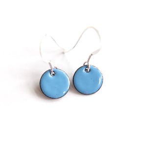 Sky Blue enamel earrings & sterling silver wires, iamrachel enamel little round baby blue jewelry gift image 5