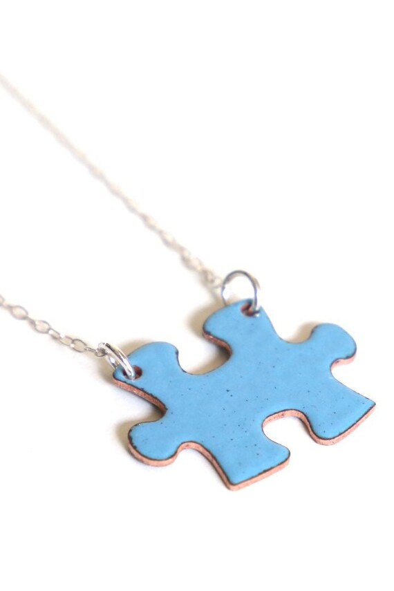 Puzzle Piece Necklace in Pastel Blue Other Colours Available Etsy UK