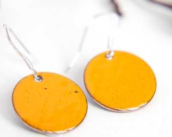 Warm Yellow Sun Earrings, big round enamel earrings