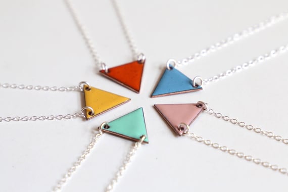 Enamel Triangle Necklace available in 16 custom colour choices