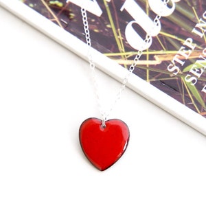 Red enamel heart necklace, deep red enamel love heart pendant