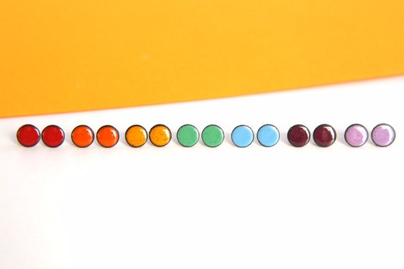 Small round studs, bright colourful enamel stud earrings