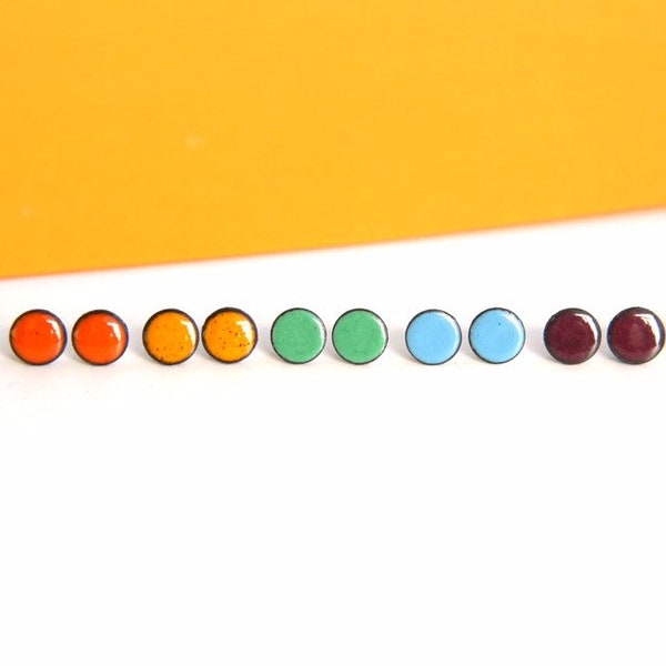 Small round studs, bright colourful enamel stud earrings