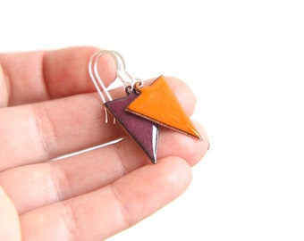 Bright enamel earrings in vibrant colours on an inverse triangle shape earring, mix and match or wear the same