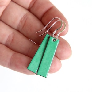 Bright Green Vitreous Enamel Geometric Earrings