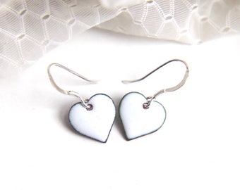 White Heart Earrings in enamel
