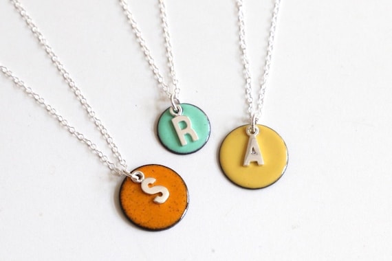 Personalised initial pendant with a letter and colour of your choice 16mm disc