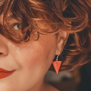 Flame Red Triangular Enamel Earrings