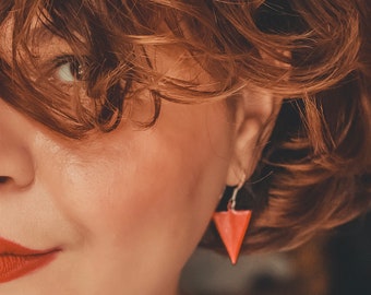 Flame Red Triangular Enamel Earrings