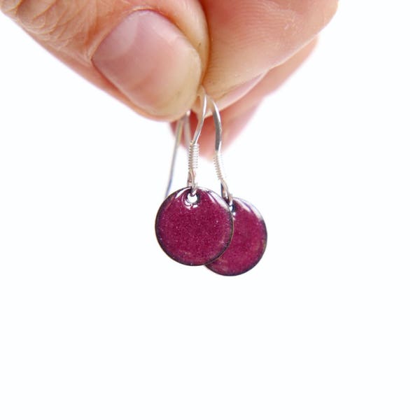 Deep purple earrings, dangly raspberry autumnal mini dot earrings, autumn accessories