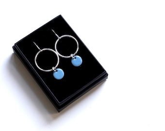 Silver Hoop earrings with enamel discs