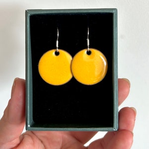 Big Sunny Yellow Earrings, enamel earrings