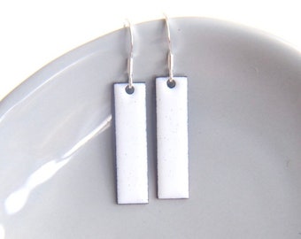 Pure White Rectangular Dangle Earrings in enamel with 925 silver hooks