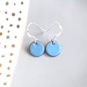 Sky Blue enamel earrings & sterling silver wires, iamrachel enamel little round baby blue jewelry gift image 4