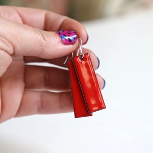 Large Red rectangle earrings enamel